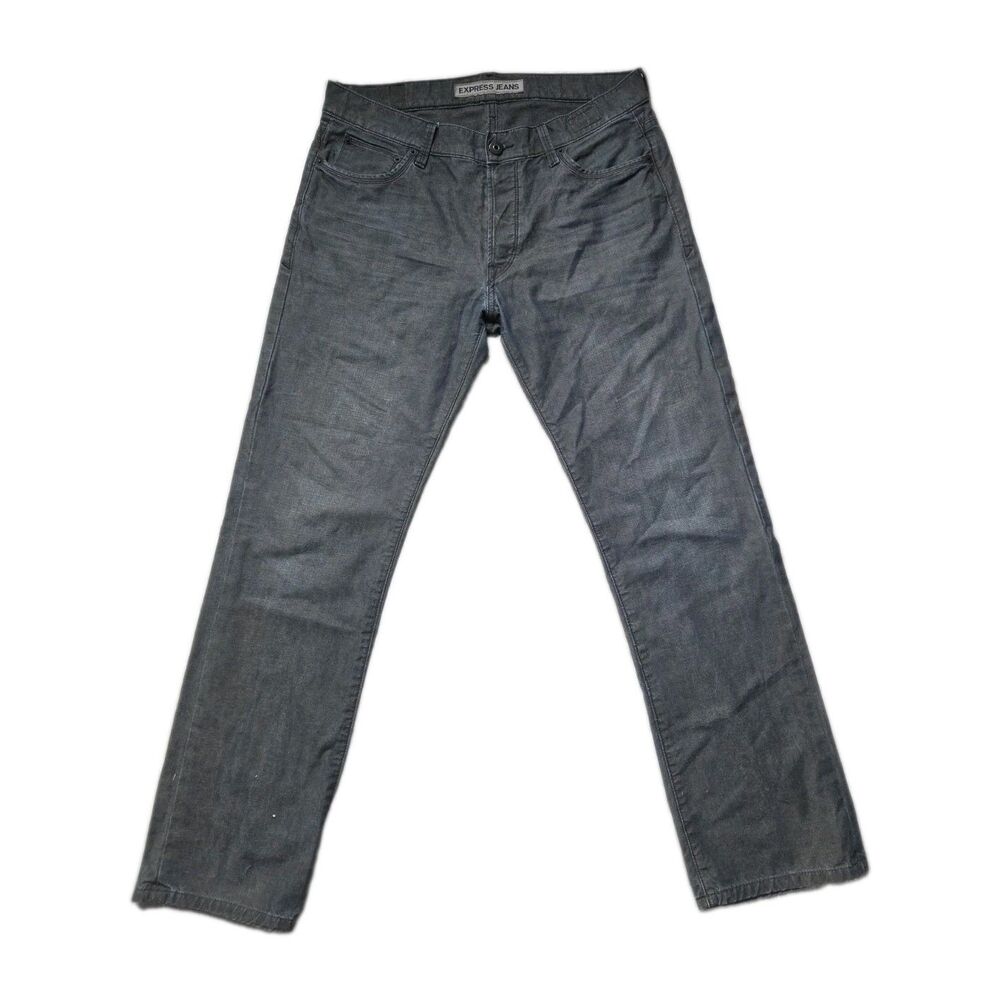 Express Jeans Kingston Mens Blue Classic Fit Straight Leg Button Fly Jeans 34x32